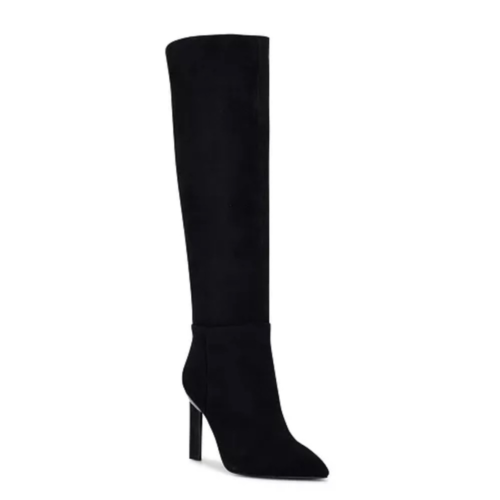 Nine West Black Suede Eardy Heeled Pointed Toe Boots (NEW w/box)